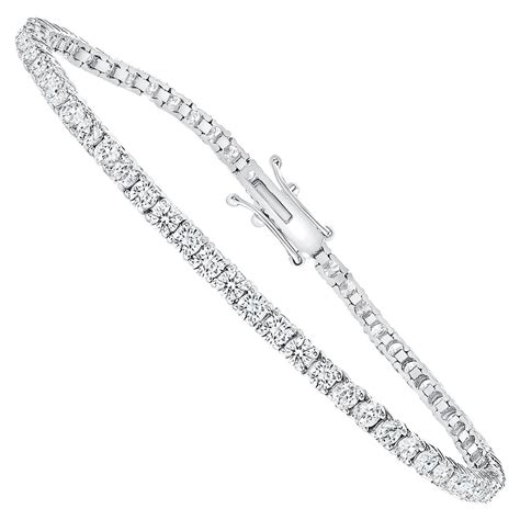 14k 5 Carat White Gold Round Diamond Tennis Bracelet For Sale At