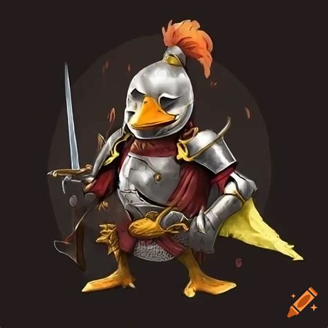 A Brave Duck In Knight Armor Wielding A Sword