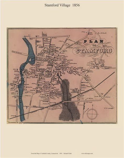 Stamford Village 1856 Old Town Map With Homeowner Names Connecticut Reprint Fairfield Co Ct Tm