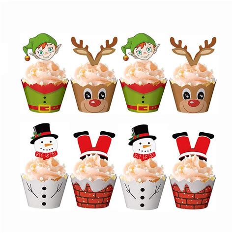 24Pcs Kerst Cake Wrappers Cake Toppers Decoratie Cupcake Wrappers En