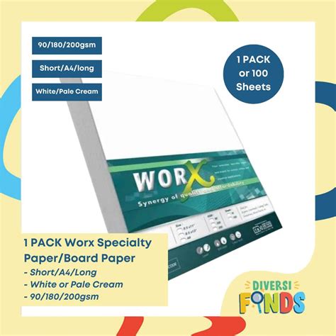 100pcs Worx Specialty Board Paper 90 180 200gsm White Short Long A4