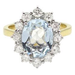 Ct Gold Oval Aquamarine And Round Brilliant Cut Diamond Cluster Ring