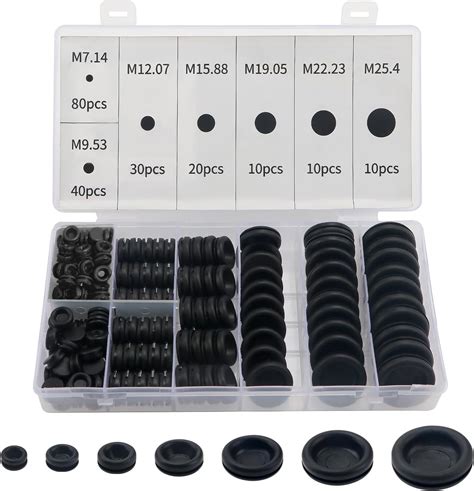 YIXISI 200 PCS 7 Sizes Rubber Grommets Kit Conductor Gasket Ring