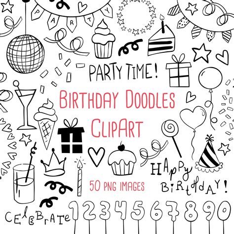 Birthday Doodles Clipart 50 Transparent PNG Images for Personal Use ...