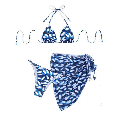 BUIgtTklOP Women S 3 Piece Swimsuits Print Halter Triangle Tie Side Bikini Bathing Suit With