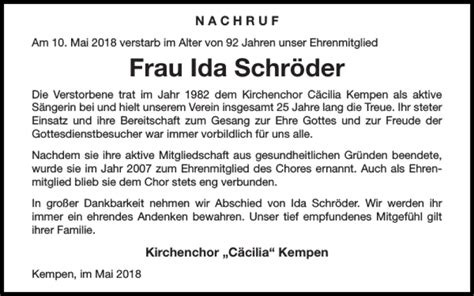 Traueranzeigen von Frau Ida Schröder Aachen gedenkt