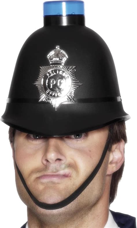 Smiffys Police Helmet With Flashing Siren Light Black Cops And Robbers