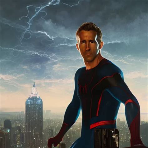 Ryan Reynolds As A Black And Blue Suit Spider Man Stable Diffusion