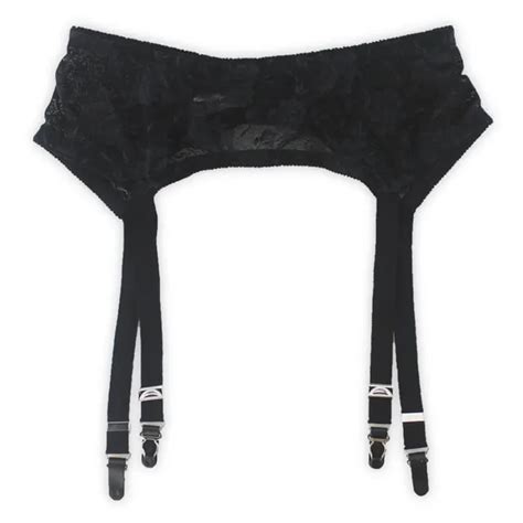 Black Garter Belts Women Vintage Suspenders For Stockings Metal Buckles