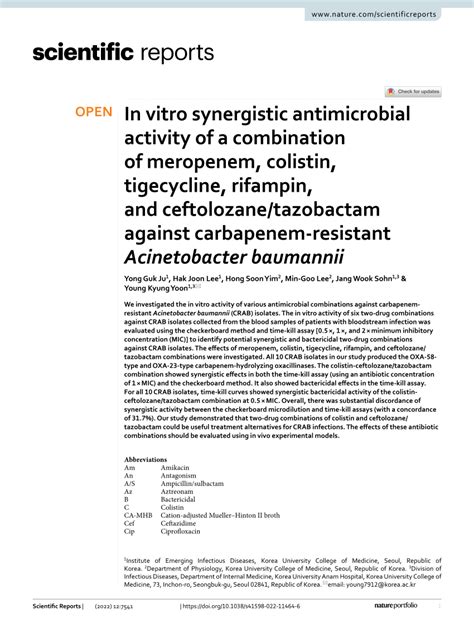 PDF In Vitro Synergistic Antimicrobial Activity Of A Combination Of