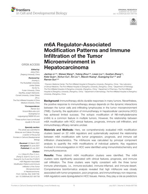 (PDF) m6A Regulator-Associated Modification Patterns and Immune ... 