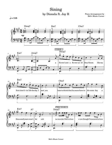 Dionela Ft Jay R Sining Piano Sheet Music Sheets By Mels Music Corner