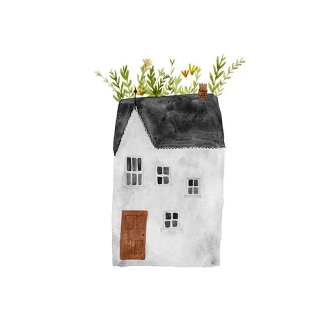 Roof Garden Art Print Whimsical Cottage Watercolour House - Etsy