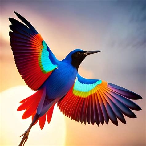 Premium Photo A Beautiful Multicolored Bird Flying In A Sky