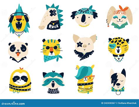 Rock Animals. Vector Collection of Cartoon Doodle Characters for Kids ...