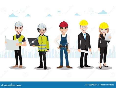 Engineer Technician Builders And Mechanics People Teamwork Cartoon