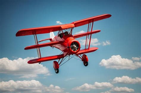 Premium Photo A Vintage Biplane With A Bright Red Body