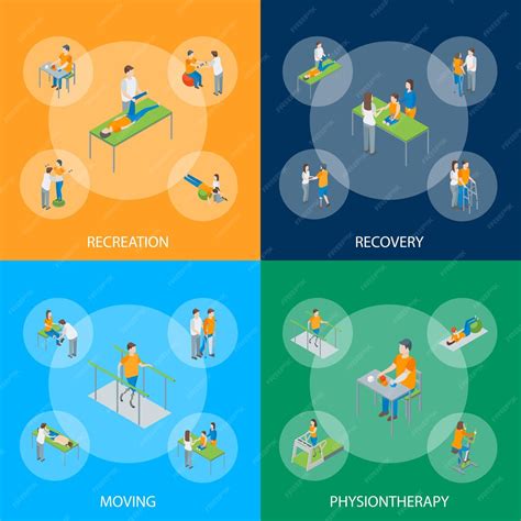 Premium Vector Physiotherapy People Banner Set 3d Isometric View