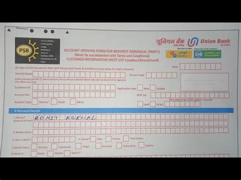 Union Bank Of India New Account Opening Form Fill Up Union Bank