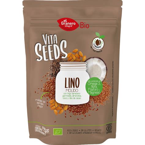 Bio Lino Molido Con Trigo Sarraceno Almendras Coco Y Nibs De Cacao