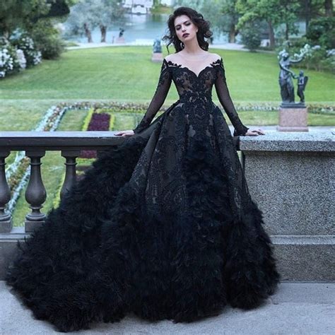 Black Lace Gothic Wedding Dresses Bridal Gowns With Detachable