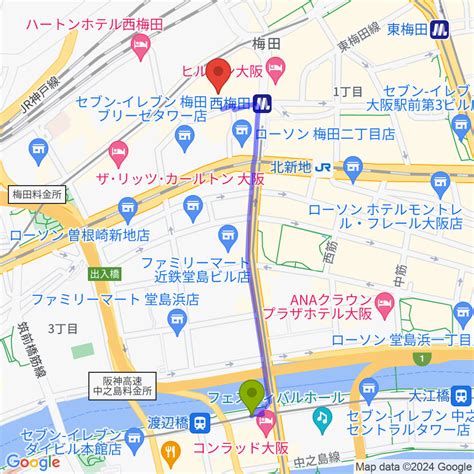 渡辺橋駅から大阪四季劇場へのルートマップ Mdata