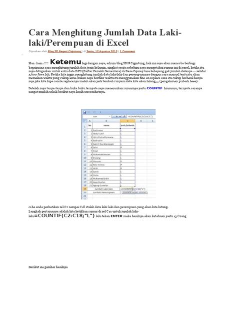 Menghitung Jumlah Laki dan Perempuan di Excel | PDF | Karier & Perkembangan