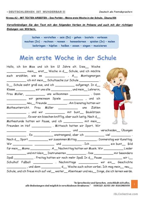 A Mit Texten Arbeiten Das Perfe Deutsch Daf Arbeitsbl Tter Pdf Doc