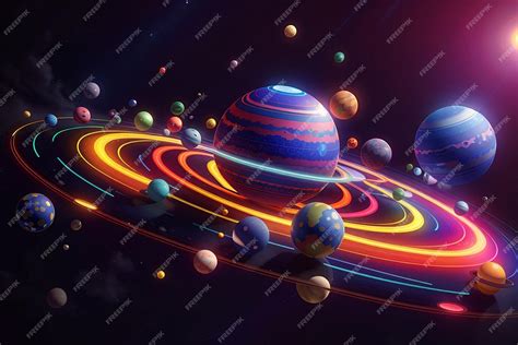 Premium Photo Colorful Bright 3d Planet With Glowing Neon Rings