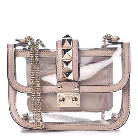 Valentino Garavani Pvc Nappa Naked Small Glam Lock Rockstud Flap Poudre