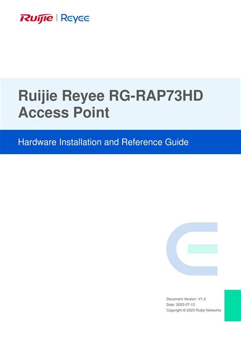 RUIJIE REYEE RG RAP73HD HARDWARE INSTALLATION AND REFERENCE MANUAL Pdf