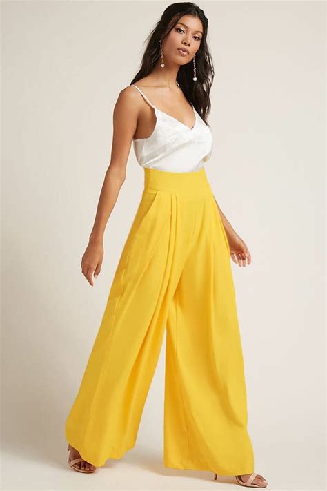 High Waist Palazzo Trousers Pleated Pants Outfit Palazzo Pants Outfit Yellow Palazzo Pants