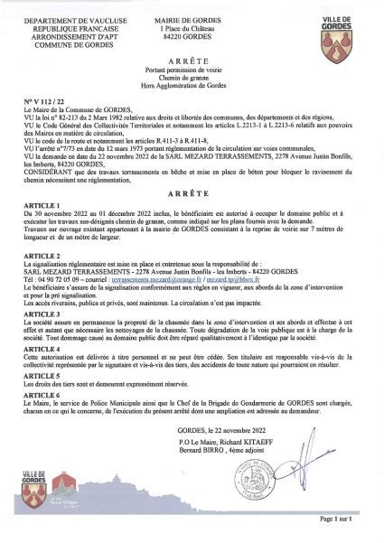 Arr T Municipal Portant Permission De Voirie Chemin De Granan