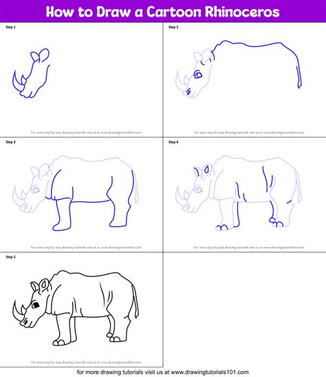 How to Draw a Cartoon Rhinoceros (Cartoon Animals) Step by Step ...