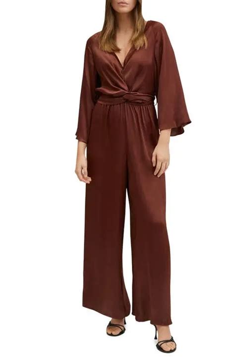 Buy Mango Belted Satin Wide Leg Jumpsuit Brown At 60 Off Editorialist