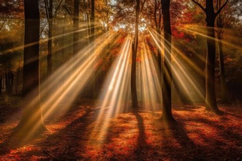 Bosque iluminado por el sol con árboles altos y vegetación exuberante