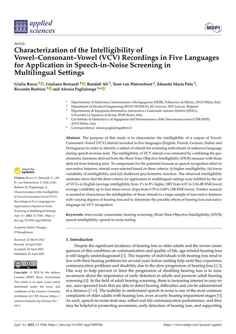 Pdf Characterization Of The Intelligibility Of Vowelconsonantvowel