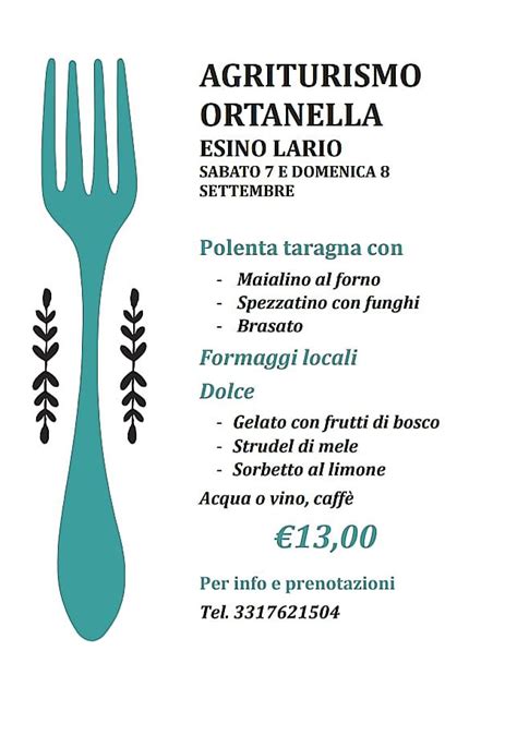 Menu Da Agriturismo Ortanella Ristorante Esino Lario Esino Lario Lc