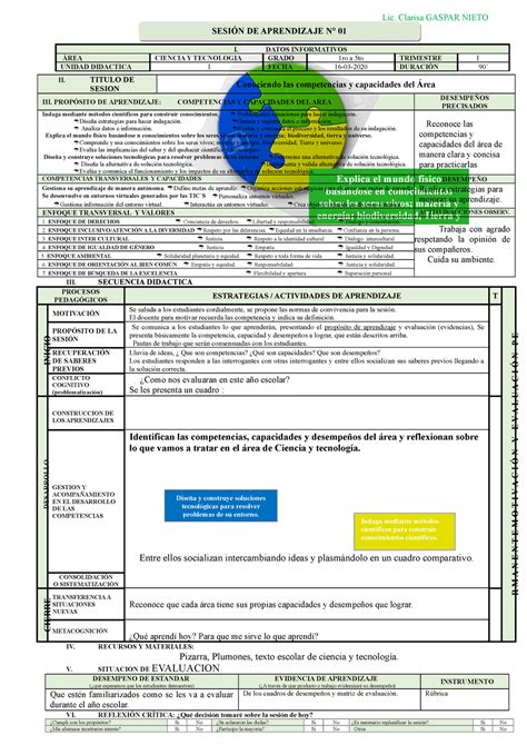 Sesión DE Aprendizaje 01 Explica el mundo físico basándose en