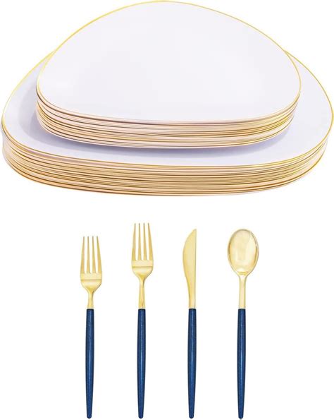 Amazon Supernal 60pcs White Gold Plastic Plates Gold Plastic