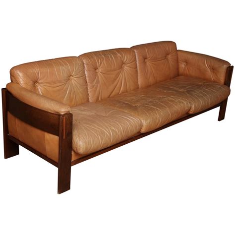 Scandinavian Mid Century Modern Leather And Rosewood Sofa At 1stdibs