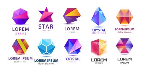 Set Of Abstract Geometric 3d Logos Shapes Vector Image