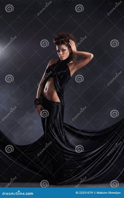 Woman Posing In A Black Dress Stock Image Image Of Gothic Head