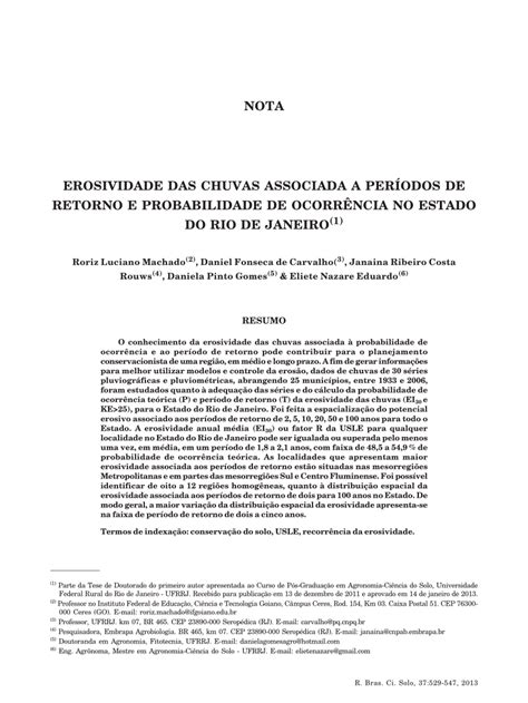 PDF Rainfall Erosivity Associated To Return Periods And Occurrence