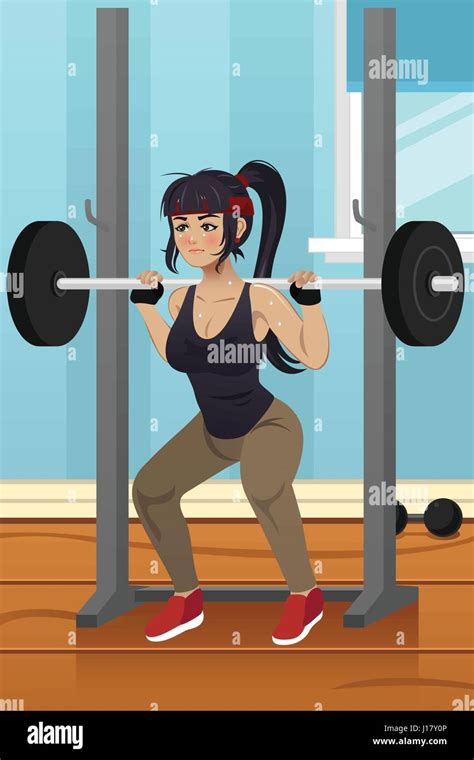 A Vector Illustration Of Woman Lifting Weight In Gym Stock Vector Image