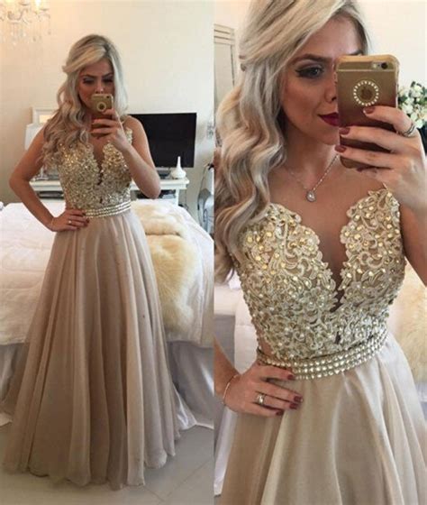 Custom Made Sleeveless Champagne Prom Dress Champagne Evening Dresses