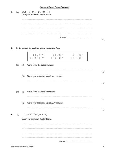 Standard Form Gcse Style Questions Nature Mathematics