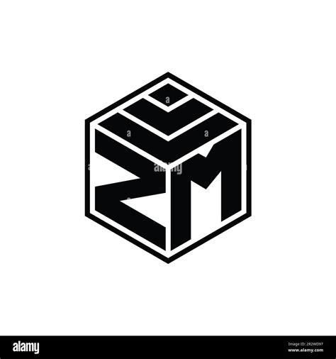 Zm Logo Monogram With Hexagon Geometric Shape Isolated Outline Design