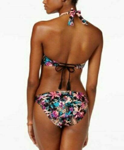 Hula Honey Tropical Splash Bikini Top Strappy High Neck Push Up