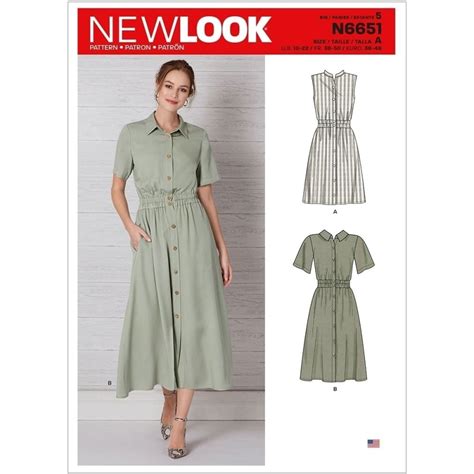 Misses Button Front Dress With Elastic Waist New Look Sewing Pattern